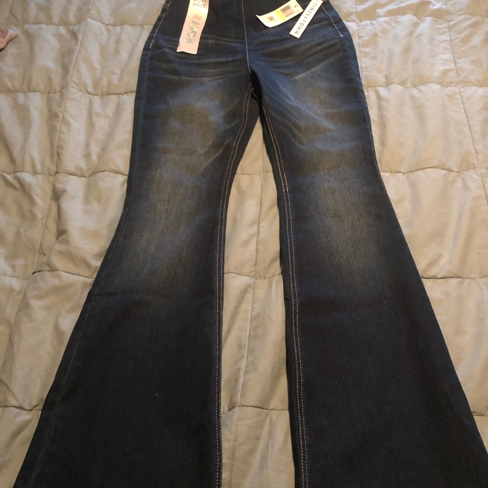High Rise Flare Denim pull on jeans